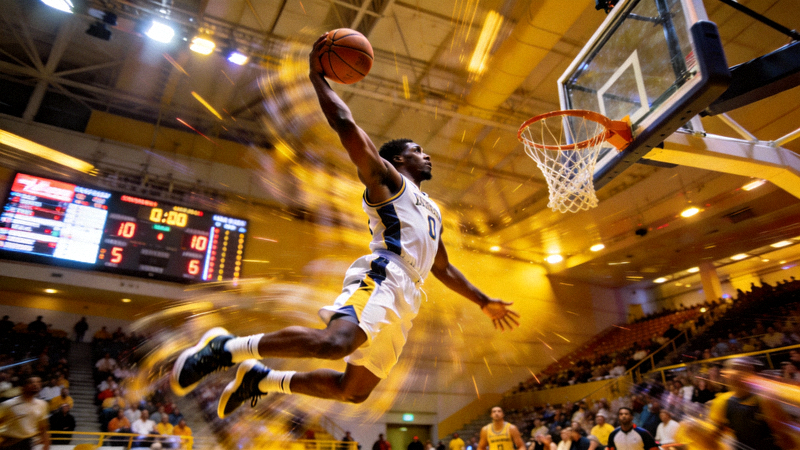 篮球运动员在比赛中扣篮的精彩瞬间